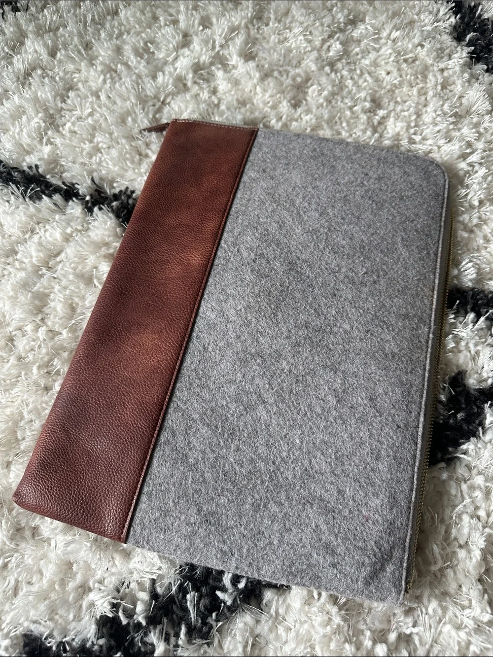Lap Top & Document Holder Brown Leather & Gray Felt Zip Portfolio